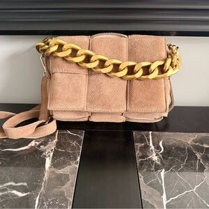 Brown Suede Chain Shoulder / Crossbody Bag